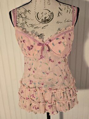 (NWT) Rampage Floral Embroidered Sheer Pink Camisole/Lingerie Top – Size 36B